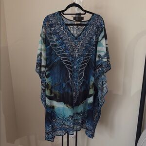 Elegant Blue Patterned Beach/Swim Cover Up